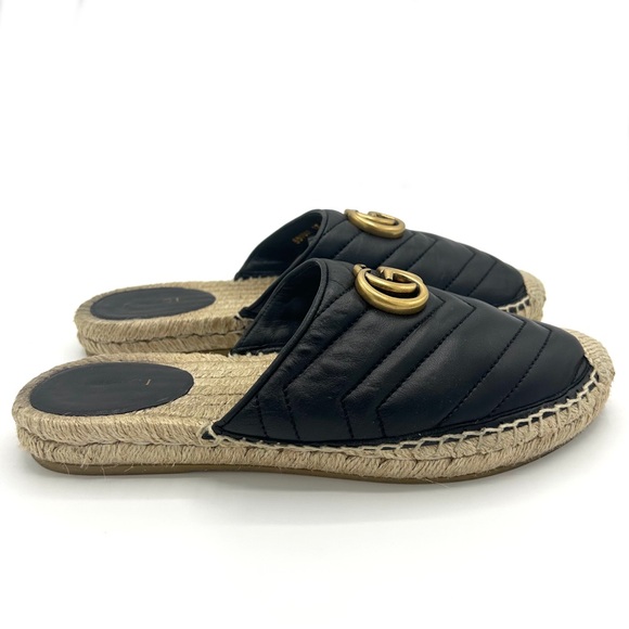 Gucci Pilar Espadrilles GG Sandals Monogram Matelasse Slides Chevron 37 - Picture 3 of 7